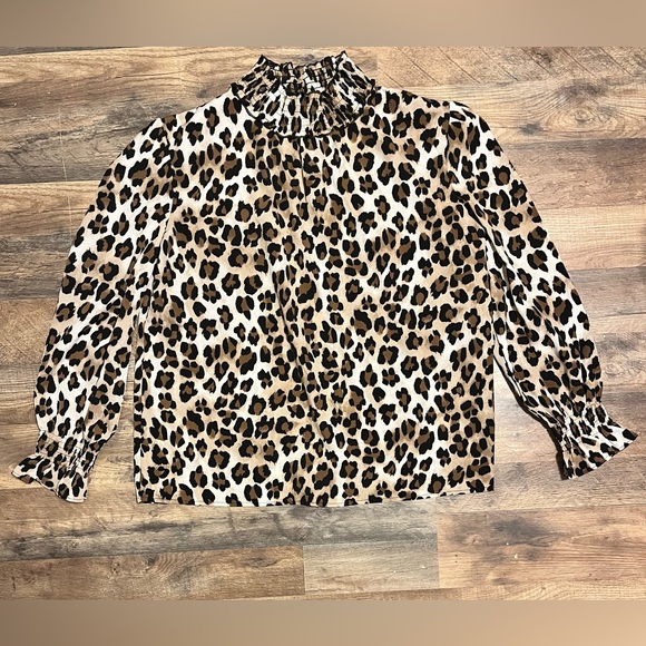 Leopard Print Ruffle Neck Blouse - Picture 2 of 2